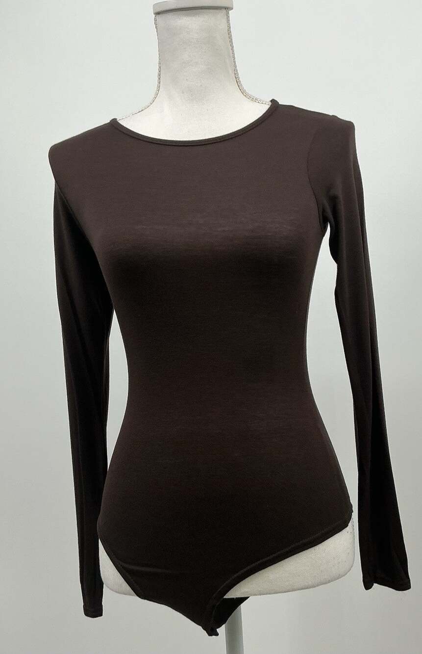 PrettyLittleThing Brown Long Sleeve Bodysuit Women's US Small Stretch Casual Y2K